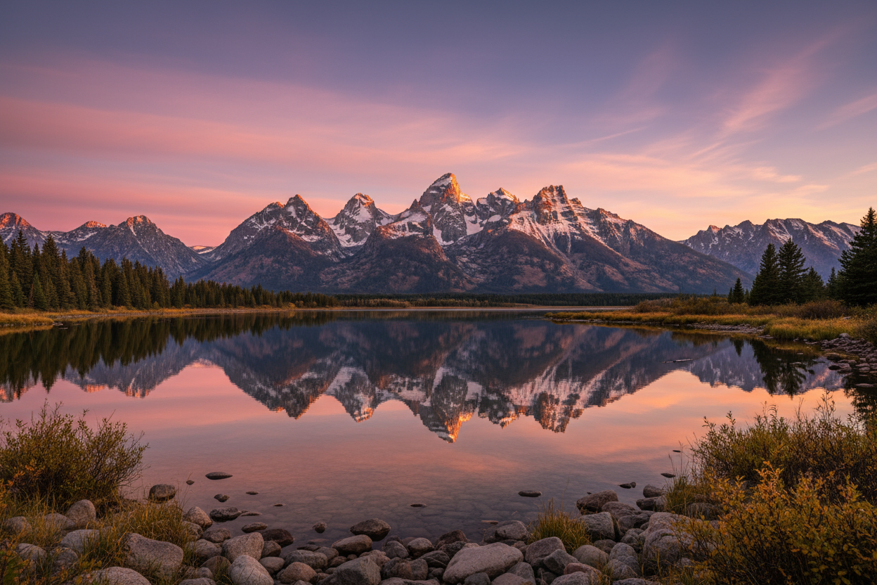Grand Teton Reflections – Mountain Landscape at Sunset
