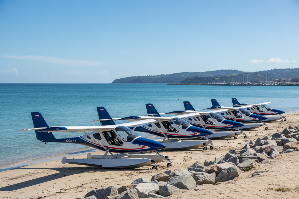 ICON A5 Amphibious Aircraft Line-Up on Shore